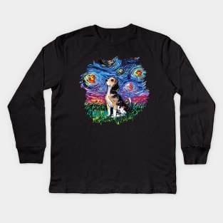 Beagle Night with border Kids Long Sleeve T-Shirt